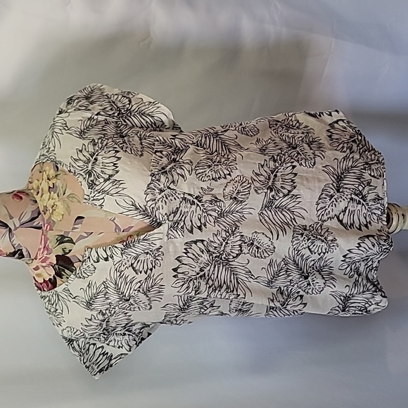 ANNE CARSON Linen Bamboo Rayon Palm Leaf Large Neutral Print Flutter Cap Sleeve - Picture 1 of 7